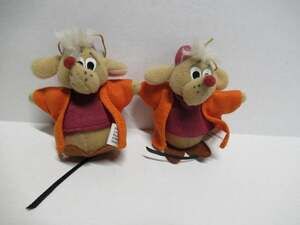 2 Vintage Walt Disney Cinderella Jaq Plush Mouse Christmas Ornament C265